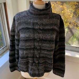 HAND KNIT soft funnel neck with cables black/grey